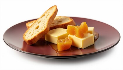 A mouthwatering display of cheese, crackers, and fruit preserves on a stylish plate, perfect for gourmet events, catering services, or culinary promotions.