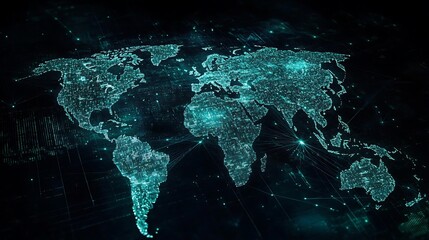 Digital World Map with Glowing Cities and Interconnected Lines