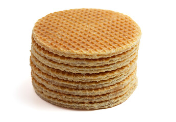 Caramel Filled Stroopwafel Cookies Isolated on a White Background