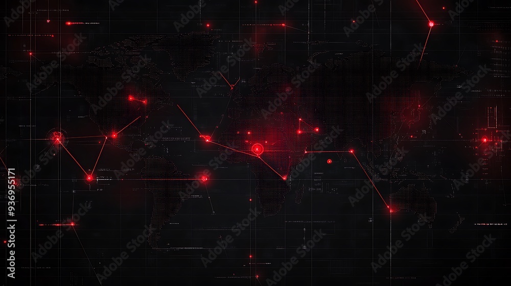 Aufkleber Red Dotted World Map With Connected Lines