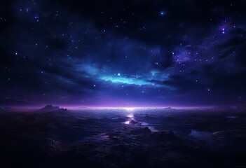 Fototapeta premium purple sky with stars and small stream water