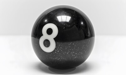 Closeup black eighth billiard ball white background. 