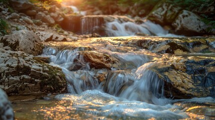 Water cascading through rocky debris
