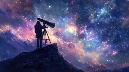 Silhouette of an Astronomer Gazing at a Starry Sky