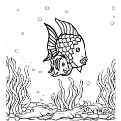 Fish Coloring page for baby coloring book, vector Illustration seawater cute fishes activity worksheet for children.