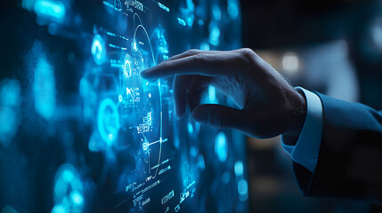 Businessman Touching Digital Interface Screen Modern Technology Data