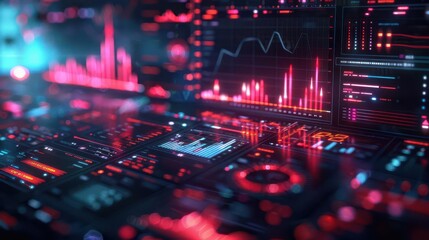 Obraz premium Data visualization with charts, Cyberpunk, Bright, Digital, Emphasizing information clarity