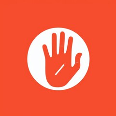Obraz premium Minimalist Hand Stop Sign Illustration in Red and White for Safety Awareness and Warning Symbols