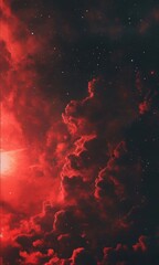 red sky with stars and clouds