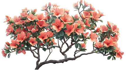 A vibrant illustration of a flowering tree with orange blossoms and green leaves.