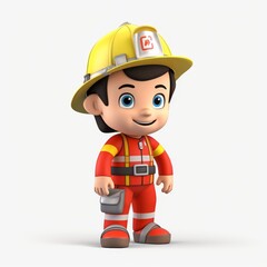 Cute Cartoon Firefighter Character Illustration for Children's Education and Safety Awareness