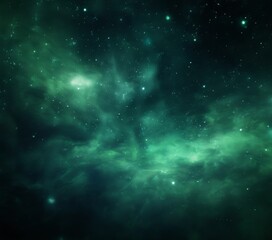 Naklejka premium green nebula space background with stars