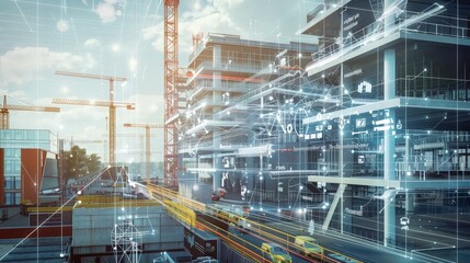 Fototapeta premium The integration of smart technologies in construction site buildings for enhanced efficiency.