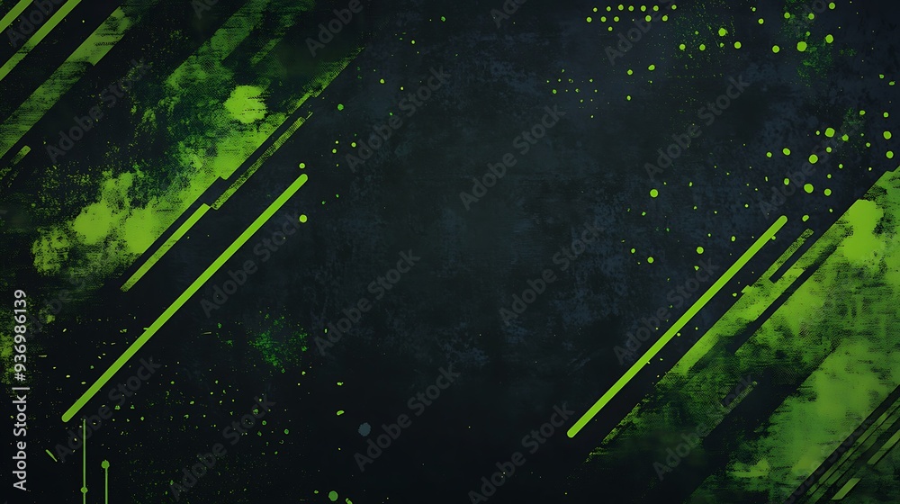 Poster Abstract Green and Black Background with Diagonal Lines and Splashes