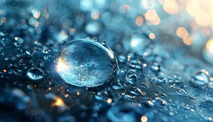 water droplet on blue surface