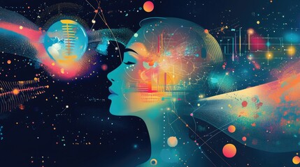 Abstract Digital Portrait with Cosmic Background