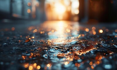 close up wet floor with water droplets