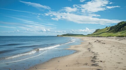 The beach is a perfect spot for a picnic, with a backdrop of sea and sky.