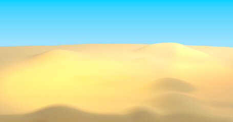Sand dunes in the desert with blue sky background.