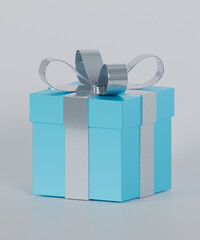 Blue gift box with a shiny silver bow