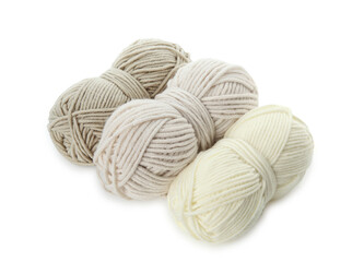 Skeins of soft yarn for knitting isolated on white