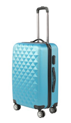 One light blue suitcase isolated on white