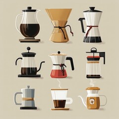 A Flavorful Journey: Diverse Coffee Brewing Methods and Utensils Illustrated Set