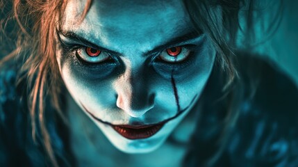 A girl with a skull painted on her face is looking at the camera