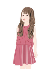 長い髪の少女立つ姿イラスト