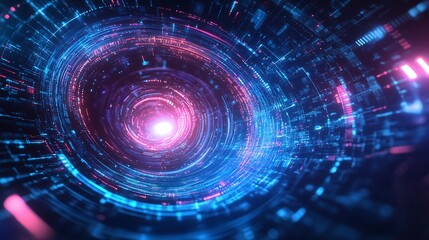 Obraz premium Abstract Digital Tunnel with Glowing Blue and Pink Lights