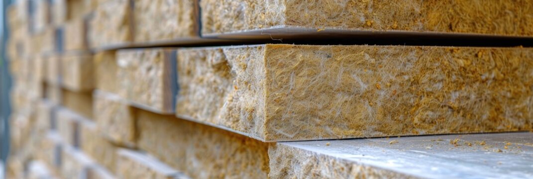 Close-up of thermal insulation boards made from mineral wool for facade insulation.
