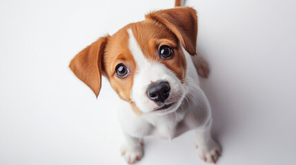 Portrait Cute Jack Russell Terrier Puppy Dog White Background Copy Space