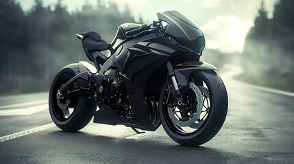 Fototapeta premium a modern black sports bike on road 