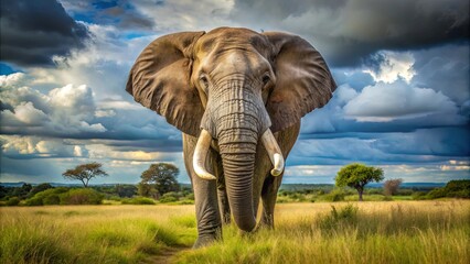 Obraz premium Majestic and powerful elephant standing in the wild, showcasing its enormous size and ivory tusks