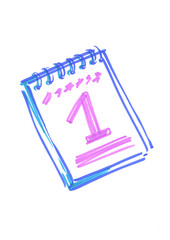 A calendar drawn by hand with a felt-tip pen on a white background. The illustration with a marker is a calendar, an isolated element. Doodle-style school supplies, graphic creative drawing