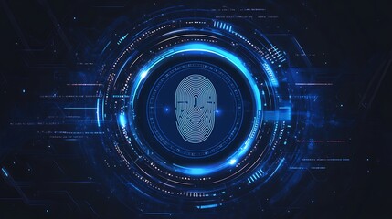 Digital Fingerprint Authentication Interface with Glowing Blue and Orange Rings