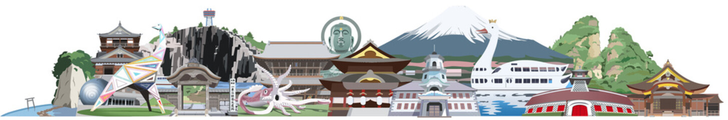 甲信越北陸観光地イラストアイコン集合