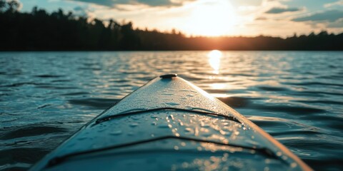 Serene Sunset Over a Lake with Kayak