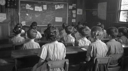 Students in a Rural Schoolhouse  Black and White Photography