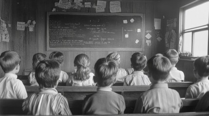 Vintage Classroom   Students Listening to Lesson   Black and White   Education   School Children       s