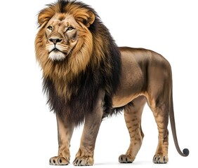 Obraz premium Majestic Male Lion Standing on White Background.