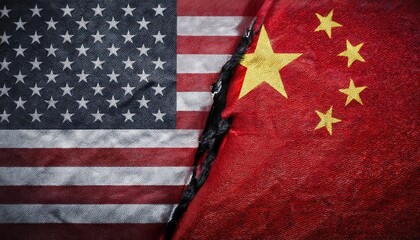 Fototapeta premium U.S. and China National Flags Symbolizing International Relations