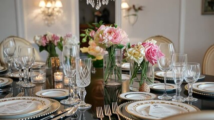 Elegant video of a beautifully set dining table with polished cutlery. Perfect for event planning, dining product promotions, and home entertaining content