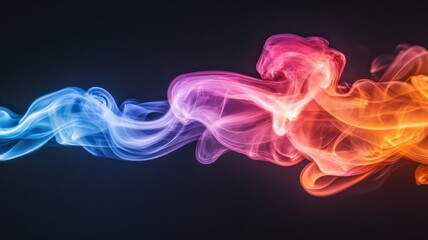 Fototapeta premium A vibrant swirl of colorful smoke gracefully dances against a dark background, creating a mesmerizing visual display.
