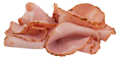 Fresh smoked ham cut out isolated transparent background