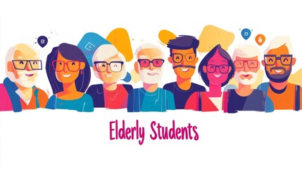 Happy Senior Students Group Illustration