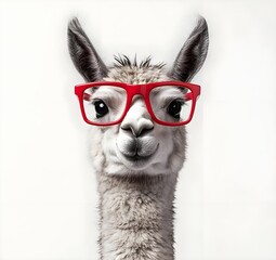 Naklejka premium Alpaca wearing red glasses.