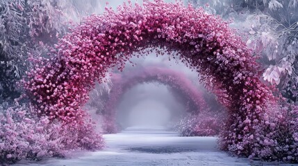 A magical garden arch of frozen cherry blossoms and mesmerizing frozen leaves