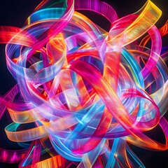 84. Radiant ribbons of neon colors intertwining and creating