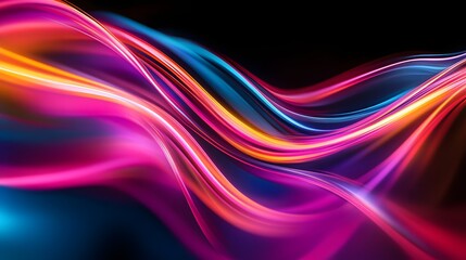 67. Bright, abstract curves of light in a spectrum of colors forming a dynamic 3D effect